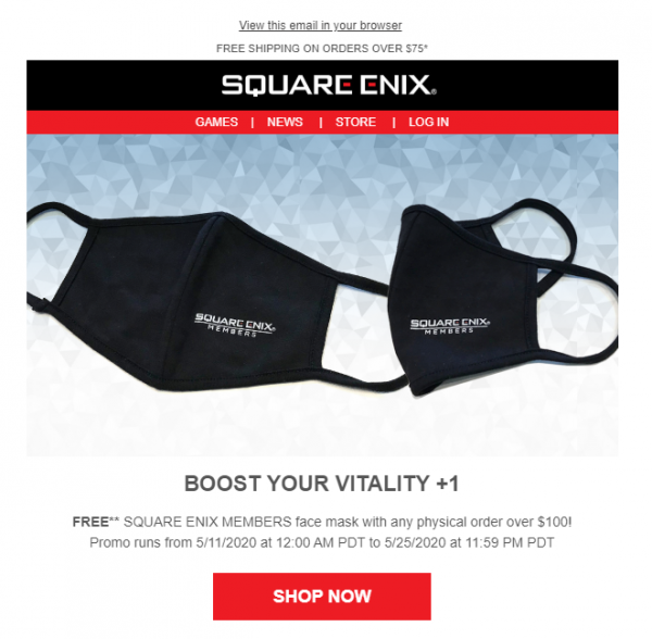 Square Enix te regala una máscarilla, si te gastas 100 dólares