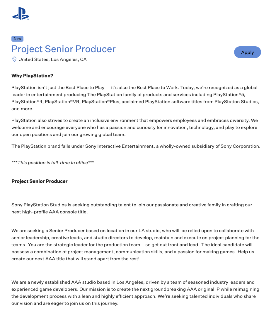 PlayStation va a lanzar un nuevo estudio en Los Ángeles para un gran juego AAA