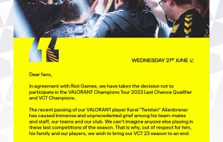 Tras el trágico fallecimiento de uno de sus jugadores, el equipo Vitality se retira del torneo de clasificación Valorant Last Chance Qualifier
