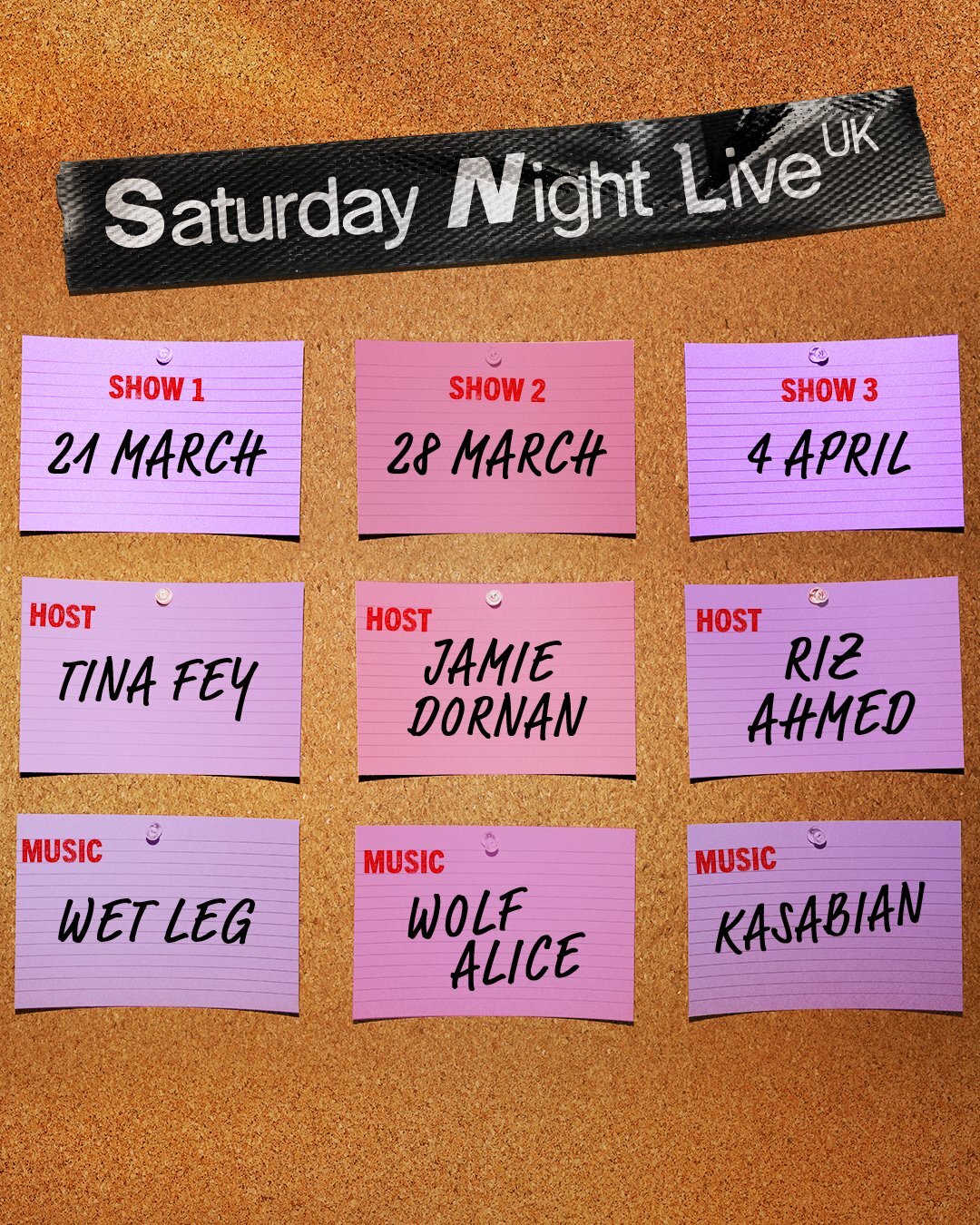Tina Fey, Jamie Dornan y Riz Ahmed presentarán los tres primeros programas de Saturday Night Live UK