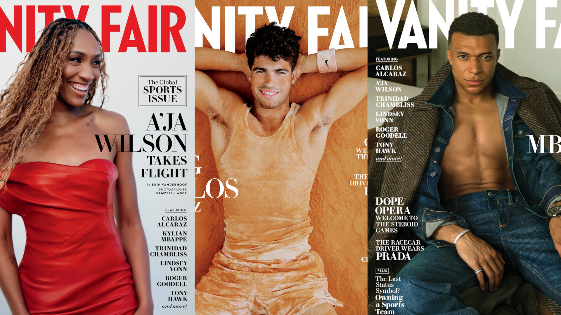 Carlos Alcaraz, A'ja Wilson y Kylian Mbappé protagonizan el primer número global de deportes de Vanity Fair