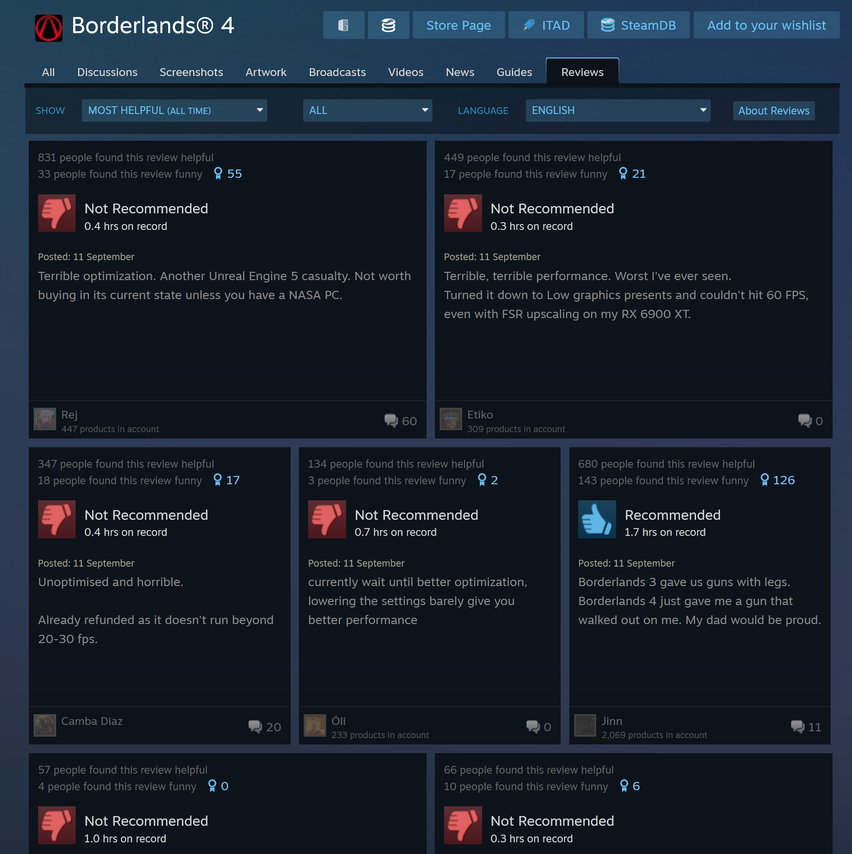 Los usuarios de Steam critican Borderlands 4 por su pésima optimización