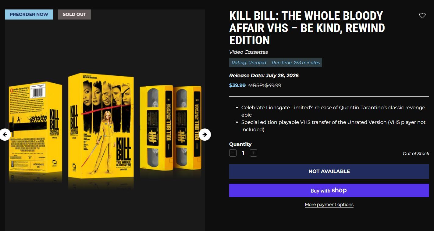 Kill Bill: The Whole Bloody Affair tiene una edición limitada en VHS