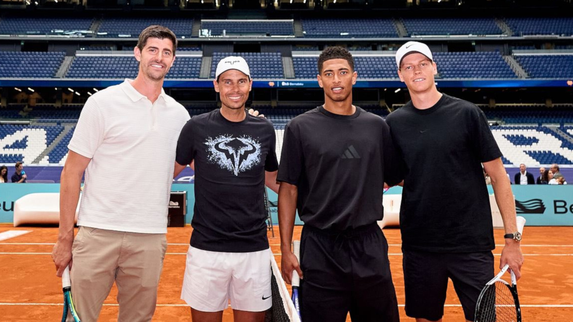 Nadal, Sinner, Bellingham y Courtois pelotean en el Bernabéu