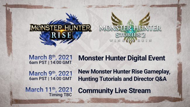 Trío de eventos Monster Hunter en la semana del 8 de marzo