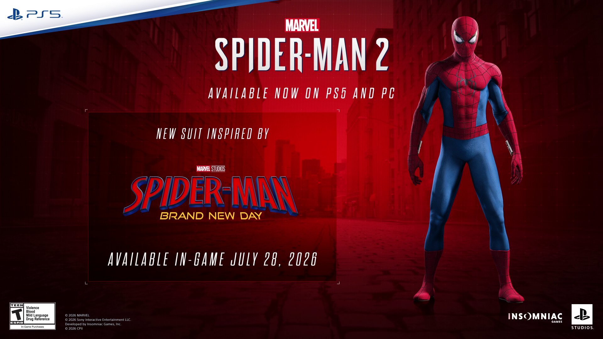 Marvel Studios e Insomniac celebran el estreno de Brand New Day con esu nuevo traje en Marvel's Spider-Man 2