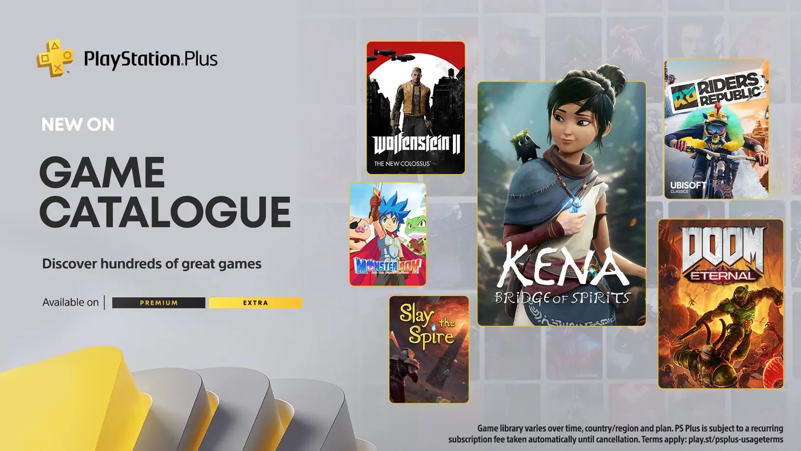 Doom Eternal, Wolfenstein II, Kena: Bridge of Spirits and Slay the Spire are available on PlayStation Plus