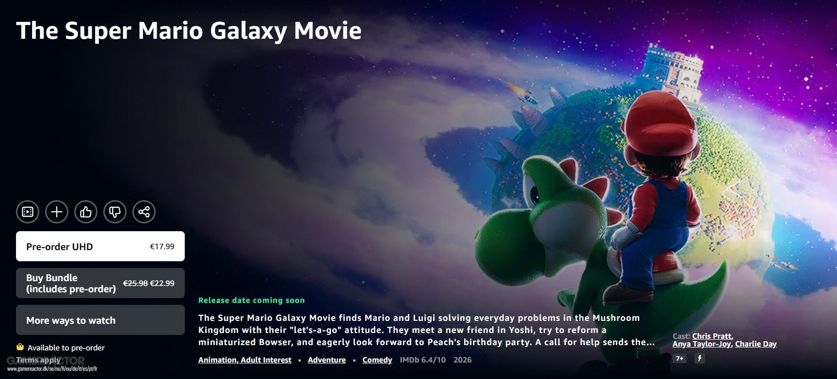 Cuándo y dónde ver en streanming y VOD Super Mario Galaxy: La Película en mayo en España